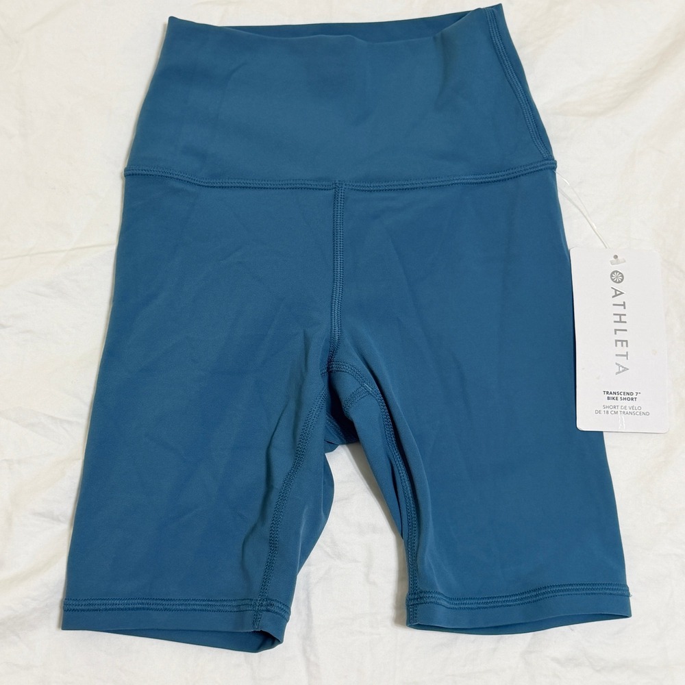 Athleta Transcend 7" Bike Short Womens XXS Blue High‎ Rise Yoga Athletic Blue